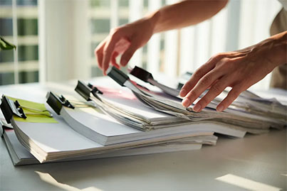 Hands sorting through corporate file folders representing an Ontario corporate profile report search